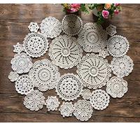 MINDPLUS Lot de 24 Napperons au Crochet à la Main Napperons en Dentelle au Crochet en Coton Napperon de Table 5 à 18 cm Rond Beige Vintage Mariage Tea Party (Beige)