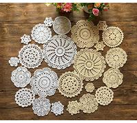 MINDPLUS Lot de 24 Napperons au Crochet à la Main Napperons en Dentelle au Crochet en Coton Napperon de Table 5 à 18 cm Rond Blanc Beige Vintage Mariage Tea Party (Blanc et Beige)