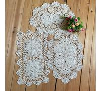 MINDPLUS Lot de 3 napperons ovales rectangulaires en coton crocheté à la main pour commode, écharpes, chemin de table basse (beige)