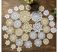 MINDPLUS Lot de 36 Mini Napperons au Crochet à la Main Petit Napperons en Coton Napperons en Dentelle au Crochet 7 à 12 cm Blanc Beige Vintage Wedding Decorate Hight Tea