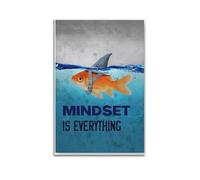 Mindset Is Everything - Impression sur le thème du poisson - Poster de motivation - Impression sur toile artistique moderne à suspendre - 60 x 90 cm