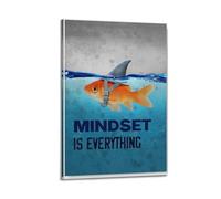 Mindset Is Everything - Impression sur le thème du poisson - Poster de motivation sur toile - Décoration murale moderne pour chambre à coucher familiale