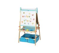 MindyToy Tableau Chevalet Enfant Double Face en Bois, Hauteur Ajustable, Ardoise à craie et Blanc Magnétique effacable, Alphabet Puzzle, Jouet Educatif Montessori, rouleau papier dessin et peinture