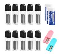 Mine Compas Professionnel 100 Pièces, Mines de Rechange pour Compas 2B, 2mm Recharge Boussole, Longueur de 20 mm, avec 2 Taille-Crayon et 2 Gomme, pour Création de Dessin Mathématique