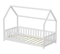 MINEA | Lit cabane pour Enfant avec barrière 90x190 cm TCHOUPI (Matelas Non Inclus) - Blanc