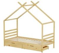 MINEA | Lit cabane pour Enfant 90x190 cm en Bois Naturel avec Deux tiroirs de Rangement Bambino (Matelas Non Inclus)