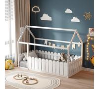 MINEA | Lit cabane pour Enfant avec barrière 90x190 cm CALINOU (Matelas Non Inclus) - Blanc