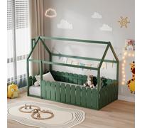 MINEA | Lit cabane pour Enfant avec barrière 90x190 cm CALINOU (Matelas Non Inclus) - Vert
