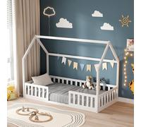 MINEA | Lit cabane pour Enfant avec barrière 90x190 cm NID ENCHANTE (Matelas Non Inclus) - Blanc