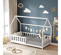 MINEA | Lit cabane pour Enfant avec barrière 90x190 cm TCHOUPI (Matelas Non Inclus) - Blanc