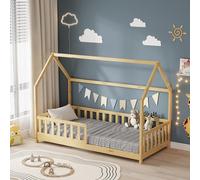 MINEA - Lit cabane avec barrière TCHOUPI 90x190 cm (matelas non inclus) Bois