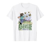 Minecraft Adventure Awaits Steve Running Through Field T-Shirt