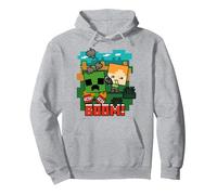 Minecraft Alex and Creeper TNT Boom! Sweat à Capuche, Unisexe pour Adultes, Gris Chiné, S