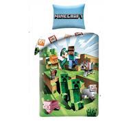 Halantex Parure de lit Minecraft Cactus Run Housse de couette 140 x 200 cm en coton, taie 70 x 90 cm
