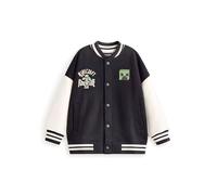 Minecraft Blouson aviateur Creeper en Noir et Blanc | Veste universitaire pour garçons avec graphismes Adventure Club | Vêtements d'extérieur décontractés à manches longues