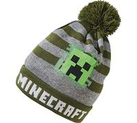 Minecraft Bonnet d'hiver pour enfant - Bonnet à pompon Creeper - Bonnet tricoté garçon - Taille 52/54 - Produit sous licence officielle - Vert/gris - Polyacrylique, gris, 52