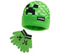 Minecraft Bonnet Enfant Garcon ou Set Vêtement Accessoires d'hiver 6-14 Ans, Cosy Gamer Accessoire, Cadeau Ado Garçon (6-14 Ans, Vert Chapeau & Gants)