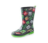 Minecraft Bottes Wellington Garçons | Bottes en caoutchouc pour enfants avec visage de personnage Creeper et Squelette et imprimé graphique TNT Block (Noir) | Bottes en caoutchouc résistantes à l'eau