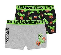 Minecraft Boxers Garçon - Gamer - Boxer Enfant Coton - Lot de 2 (Noir/Gris, 9-10 Ans)