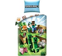 Halantex Parure de lit Minecraft Cactus Run Housse de couette 140 x 200 cm en coton, taie 70 x 90 cm