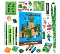 Minecraft Calendrier de l'Avent 2025 Enfant et Ado Creeper Compte à Rebours Noel 24 Surprises Papeterie Original et Accessoires Kawaii Cadeau Enfant (Bleu/Vert)