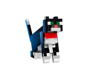 Minecraft Chat Bicolore Diamond Level Figurine articulée à collectionner avec 4 accessoires, 14 cm, design pixélisé, HTM07