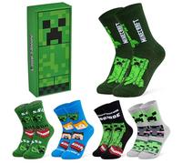 Minecraft Chaussette Enfant Garçon Mi-mollet, Paquet Multiple - Cadeau Gamer (Paquet de 5 - Vert Rectangle, 31/36 EU)