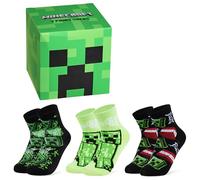 Minecraft Chaussette Enfant Garçon Mi-Mollet, Paquet Multiple - Cadeau Gamer (Paquet de 3 - Cube Vert, 31/36 EU)