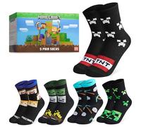 Minecraft Chaussette Enfant Garçon Mi-mollet, Paquet Multiple Chaussettes Fantaisie, Gaming Merchandise, Cadeau Gamer (Paquet de 5 - Noir/Multi, 31/36 EU)