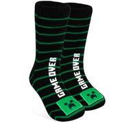 Minecraft Chaussettes Chaussons Garçon Ado, Creeper Chaussettes Antidérapantes Enfant, Intérieur Polaire Chaud, Cadeau Gamer (Vert/Noir)