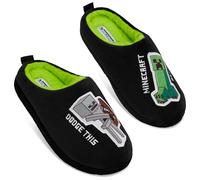 Minecraft Chaussons Garçon, Chaussons Enfant d'Intérieur Cosy Creeper - Cadeau Garçon Gamer (Noir/Vert, 34/35 EU)