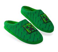 Minecraft Chaussons Garçon, Chaussons Enfant d'Intérieur Cosy Creeper - Cadeau Garçon Gamer (Vert, 28/29 EU)