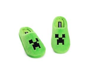 Minecraft Chaussons mules Creeper Green | Chaussures d'intérieur en polaire pour garçon | Douces et moelleuses | Chaussons gaming | Produits