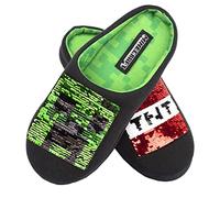 Minecraft - Chaussons pour enfants - Chaussons pour garçons Noirs Design Creeper & TNT Box - Taille UK 1 / EUR 33, Âge 8