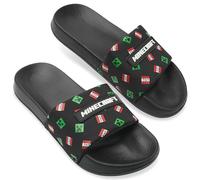 Minecraft Claquettes Garcon, Sandales de Enfant pour Plage et Piscine - Cadeau pour Gamer (Noir Claquette, 30-31 EU)