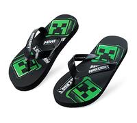 Minecraft Claquettes Garcon, Sandales de Enfant pour Plage et Piscine - Cadeau pour Gamer (Noir Tongs, 28-29 EU)