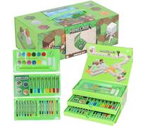Minecraft Coffret de Coloriage pour Enfant - Set Créatif 52 Pièces avec Crayons, Feutres, Peinture & Pastels - Valisette de Dessin avec Motif Cadeau Garçon ou Fille dès 3 Ans