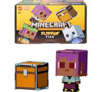 Minecraft Coffret Flippin’ Figs Efe + Efe sur son voilier et Dauphin + Coffre avec 2 figurines articulées 2 en 1 de 9,5 cm à transformer, têtes surdimensionnées, JCY31