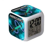 Minecraft coloré réveil Led couleur changeante dessin animé horloge étudiant muet veilleuse cadeau de noël cadeau d'anniversaire 01