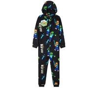 Minecraft Combinaison Polaire Garçon Ado, Combinaison Pyjama à Capuche, Vêtements de Nuit Enfants - Cadeau Gamer (Noir AOP, 7/8 Ans)