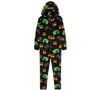Minecraft Combinaison Polaire Garçon Ado, Combinaison Pyjama à Capuche, Vêtements de Nuit Enfants - Cadeau Gamer (Noir/Multi, 7-8 Ans)