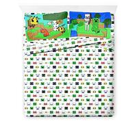 Minecraft Creative Mode Parure de lit double 4 pièces 100 % coton avec drap-housse, drap plat et taies d'oreiller