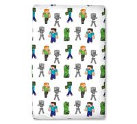 Minecraft Creeper Drap-housse simple 100 % coton Multi/blanc | Drap de lit pour chambre et salle de jeux Steve, Alex et Skeletons, imprimé sur toute la surface