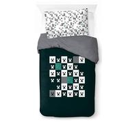 Minecraft Creeper Ensemble de Couette Simple à Carreaux 100% Coton - Parure de Lit Enfant Housse de Couette Coton - Taie d'oreiller 50 x 70 cm Incluse