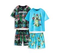 Minecraft Creeper Lot de 2 Pyjamas à Manches Courtes | Vêtements de Nuit Graphiques Noirs et Bleus pour garçons | Pyjama Classique à Jambes Courtes avec Design Creeper | Vêtements de détente