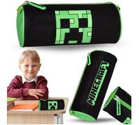 Minecraft Creeper Mallette à crayons noire et verte pour garçon, TUBA, pochette de fournitures scolaires 22x8x8cm