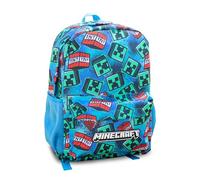 Minecraft Creeper Sac à dos pour enfants | Sac de transport zippé bleu pour l'école | Design unisexe pour la rentrée scolaire | Marchandise durable et spacieuse, bleu, taille unique