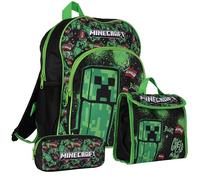 Minecraft Creeper Sac à dos, sac à déjeuner et trousse à crayons 3 pièces