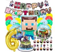 Minecraft Décoration d'anniversaire pour enfant 6 ballons Minecraft | Décoration d'anniversaire garçon de 6 ans, bannière Happy Birthday