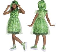Minecraft - Déguisement Enfant Creeper avec Robe Verte à Capuche et Détails Pixelisés - Taille M (7 à 8 Ans) - Licence Officielle du Jeu Vidéo - Costume pour Halloween, Cosplay et Fêtes Déguisées